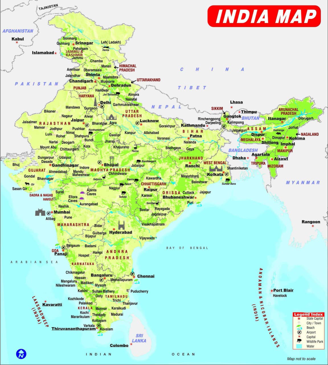 A map of India used to plan a multi-week itinerary