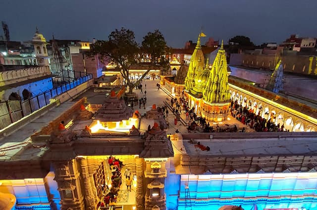 The golden spire of the Kashi Vishwanath Temple in Varanasi
