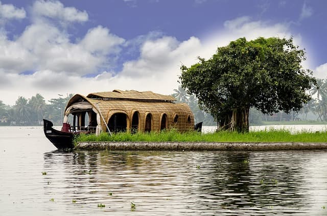 A traditional houseboat on the Kerala backwaters in South India