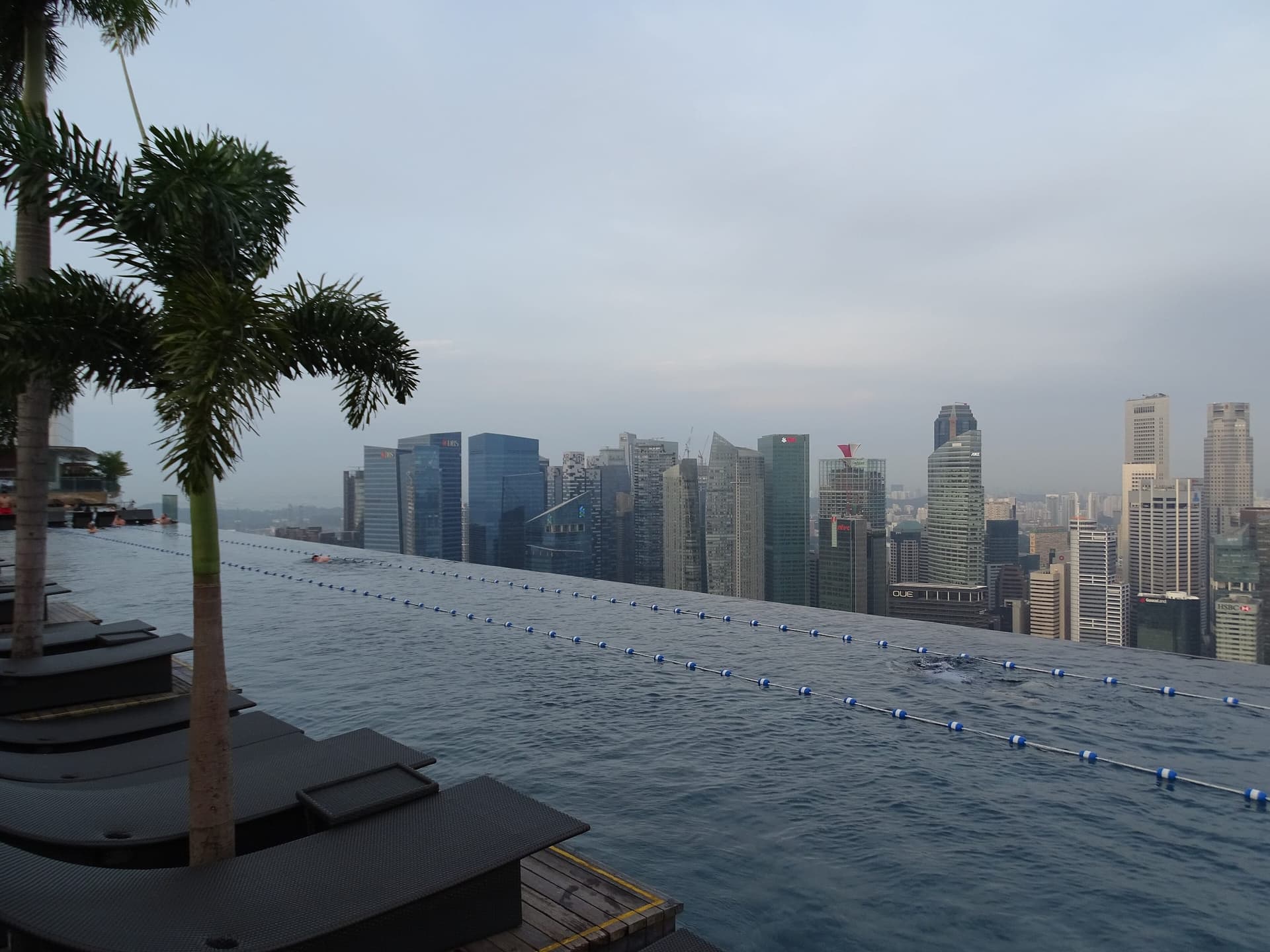 The Marina Bay skyline of Singapore lit up at dusk
