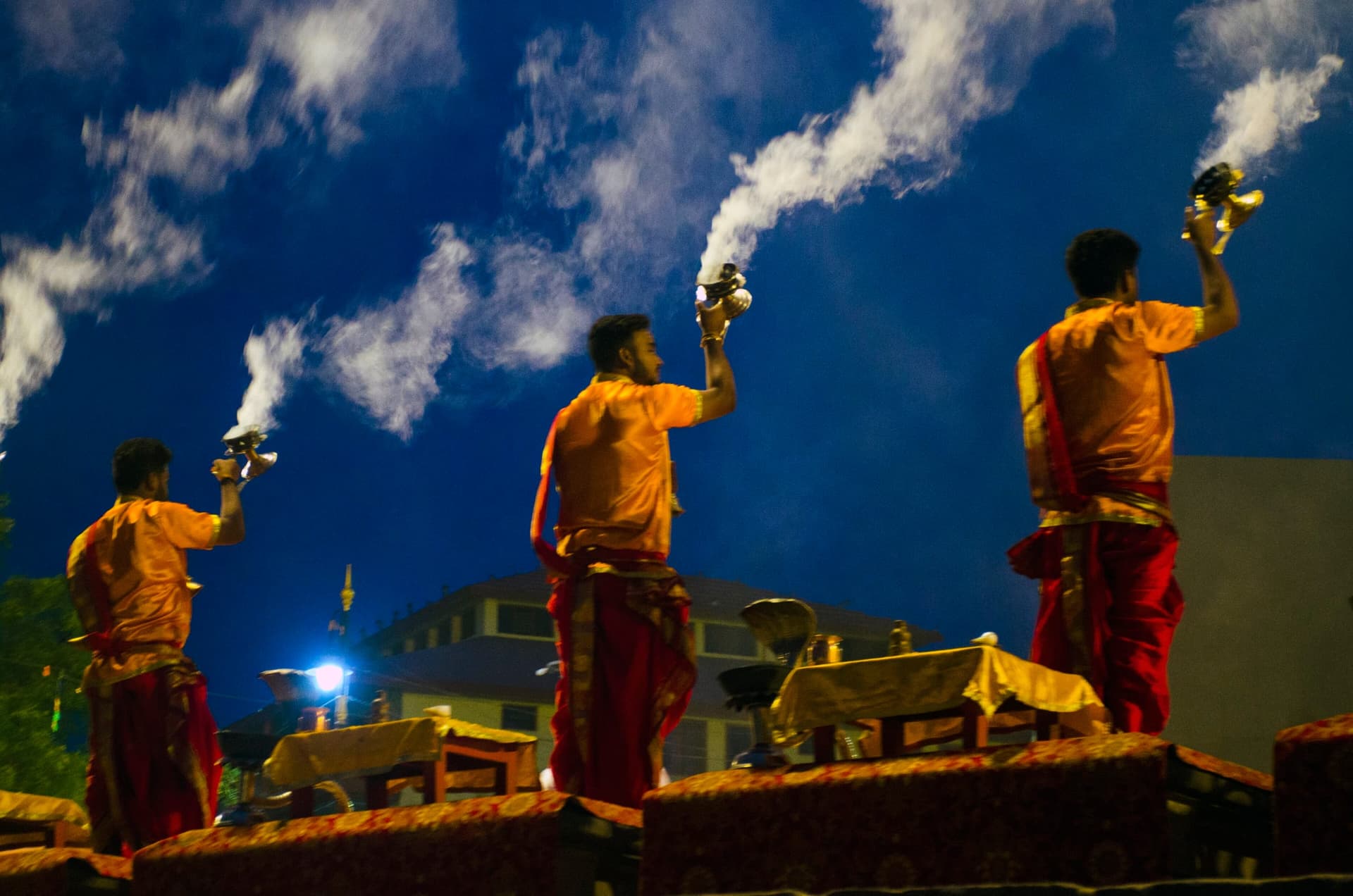 Evening aarti on the ghats of the Ganges at Varanasi