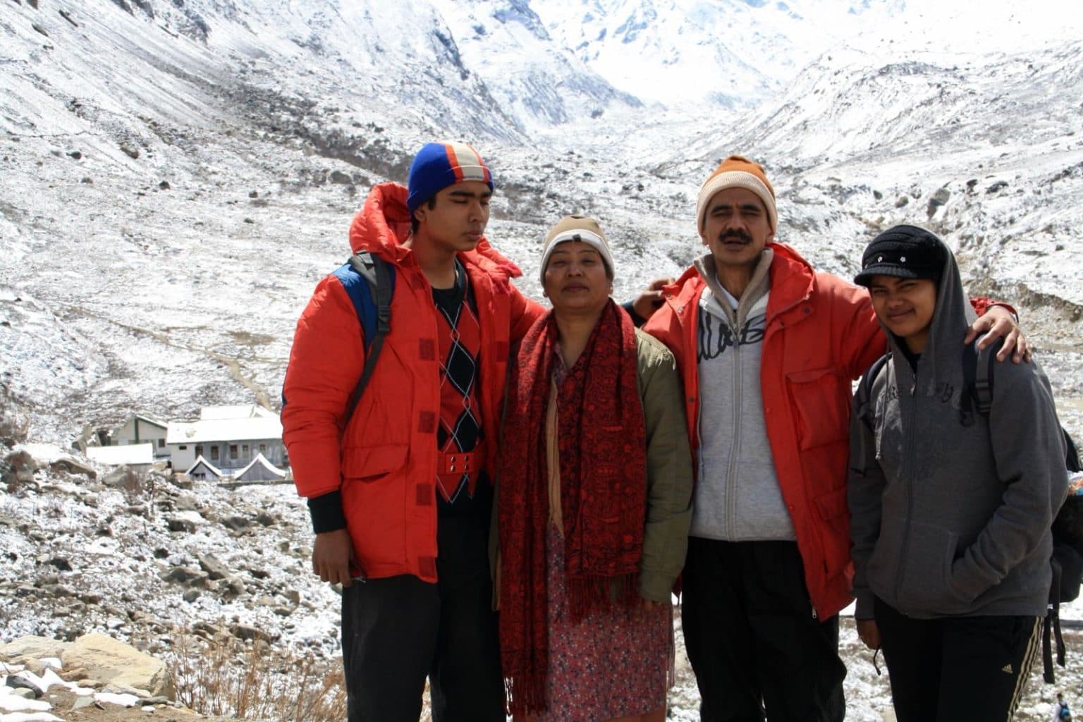 The Nayal family and Era team at Gaumukh in the Himalayas